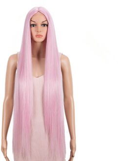 Magic 36Inches Rechte Lange Pruik Middelste Deel Zwart Pruik Synthetische Lace Pruik Voor Zwarte Vrouwen Hittebestendige Kostuum Vrouwen haar PINK15