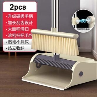 Magic Bezem En Stoffer Set Roestvrij Huishoudelijke Zachte Haar Floor Cleaning Bezem Magnetische Handvat Winddicht Stoffer Kruimel Collector khaki-2stk