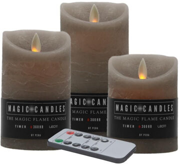 Magic Flame 3x Beige LED kaarsen op batterijen inclusief afstandsbediening - LED kaarsen Taupe