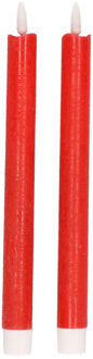 Magic Flame Dinerkaarsen - LED - 2x stuks - rood - 25 cm - met glitters