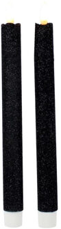 Magic Flame Dinerkaarsen - LED - 2x stuks - zwart - 25 cm - met glitters