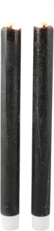 Magic Flame Dinerkaarsen - LED - 4x stuks - antraciet - 25 cm - met glitters