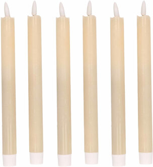 Magic Flame Dinerkaarsen - LED - 6x stuks - creme wit - 25 cm - met glitters