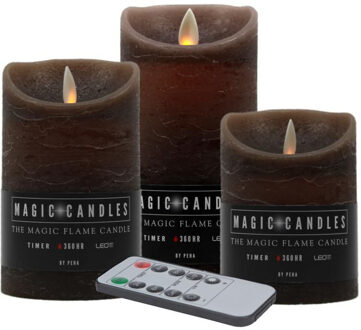 Magic Flame Kaarsen set 3 bruine LED stompkaarsen met afstandsbediening