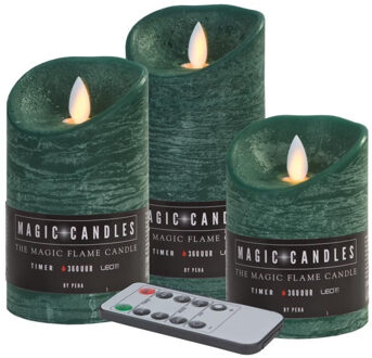 Magic Flame Kaarsen set 3 emerald groene LED stompkaarsen met afstandsbediening