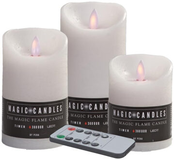 Magic Flame Kaarsen set 3 witte LED stompkaarsen met afstandsbediening