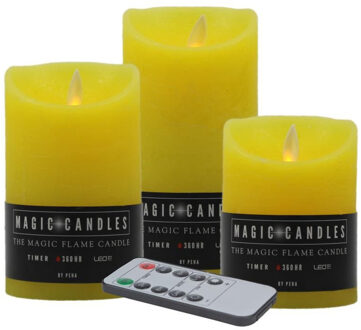 Magic Flame Kaarsen set van 3x stuks LED stompkaarsen geel met afstandsbediening - LED kaarsen