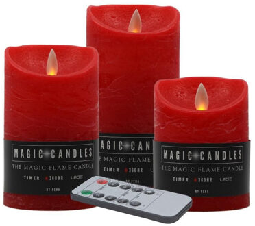 Magic Flame Kaarsen set van 3x stuks LED stompkaarsen rood met afstandsbediening - LED kaarsen