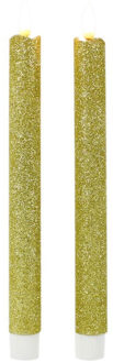 Magic Flame Kaarsen set van 4x stuks Led dinerkaarsen glitter goud 25,5 cm - LED kaarsen Goudkleurig