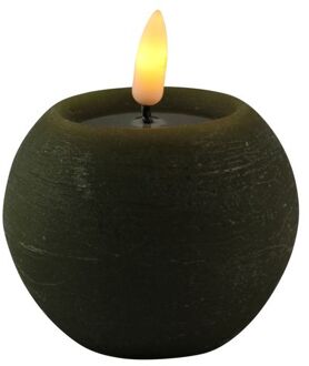 Magic Flame LED kaars/bolkaarsA‚ - rond - olijf groen - D8 x H7,5 cm - LED kaarsen