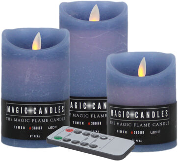 Magic Flame LED kaarsenset - 3x kaarsen - ijsblauw - afstandbediening - LED kaarsen