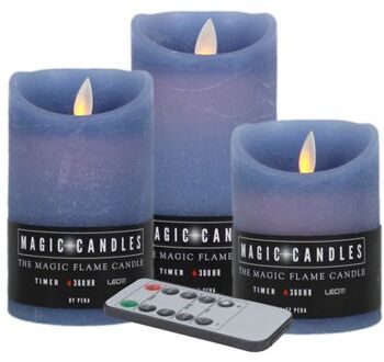 Magic Flame LED kaarsenset - 3x kaarsen - ijsblauw - afstandbediening - LED kaarsen