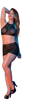 magic silk Polka Dot Mesh Halter en Rok Set - S/M - Zwart