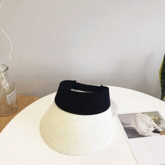 Magic Tape Panama Vrouwen Strooien Hoed Lege Top Zomer Hoed Zon Outdoor Sport Vissen Strand Chapeau Кепка Женская wit