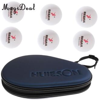 Magideal Waterdicht Shock-Proof Tafeltennis Racket Paddle Bat Hard Case Cover Hold 2 Vleermuizen Met 6 Stuks Wit praktijk Ballen