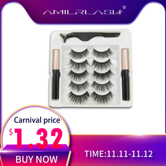 Magnetic Eyelashes Set With 2 Bottles Magnetic Liquid Eyeliner Clip & Tweezer Mink False Eyelashes Natural Eyelash Extension