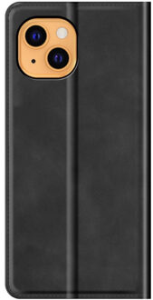 Magnetic Leather Wallet iPhone 14 Pro black Zwart