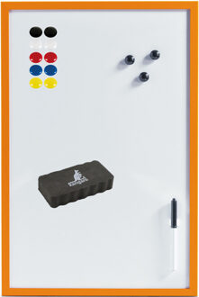 Magnetisch whiteboard/memobord met marker/wisser/magneten - 40 x 60 cm - oranje - Whiteboards