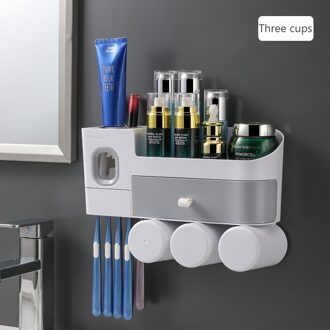 Magnetische Adsorptie Omgekeerde Tandenborstelhouder Automatische Tandpasta Squeezer Dispenser Opbergrek Badkamer Accessorie Three cups