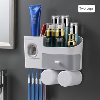 Magnetische Adsorptie Omgekeerde Tandenborstelhouder Automatische Tandpasta Squeezer Dispenser Opbergrek Badkamer Accessorie Two cups
