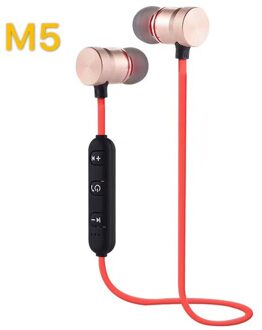 Magnetische Draadloze Bluetooth Koptelefoon Sport Gym Nekband Headset Stereo Bass Oortelefoon Oordopjes Met Microfoon Voor Xiaomi Huawei rood goud