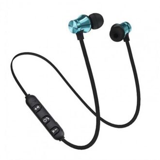 Magnetische Draadloze Oortelefoon Bluetooth Oortelefoon Stereo Sport Waterdichte Oordopjes Draadloze In-Ear Headset Met Microfoon Blauw
