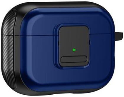 Magnetische hoes voor Apple AirPods Pro, Gesp ontwerp Bluetooth koptelefoon TPU hoes met karabijnhaak - Zwart + Blauw