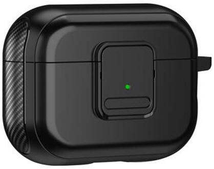 Magnetische hoes voor Apple AirPods Pro, Gesp ontwerp Bluetooth koptelefoon TPU hoes met karabijnhaak - Zwart
