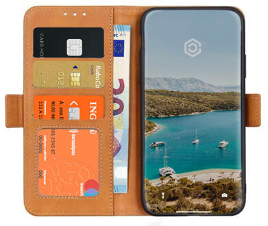 Magnetische Leren Wallet case - Portemonnee hoesje - iPhone 12 Mini tan