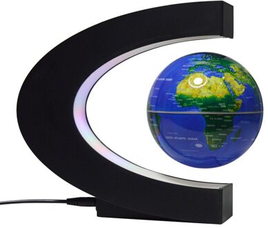Magnetische Levitatie Globe C-Vormige 3 Inch Plank Student School Onderwijs Apparatuur Lichtgevende Nachtlampje Creatieve Engels blauw