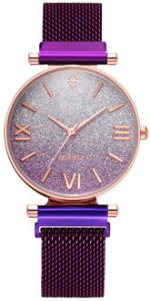 Magnetische Luxe Vrouwen Horloges Gradiënt Sterrenhemel Mode Dames Polshorloge Vrouwelijke Klok Quartz Horloge Relogio Feminino paars
