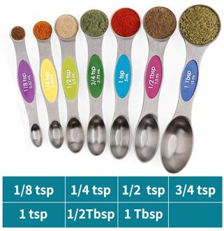 Magnetische Maatlepels Set Van 8, Rvs, Dubbelzijdige, Voor Meten Droge En Vloeibare Ingrediënten, keuken Accessoires reeks of 7 Colourful