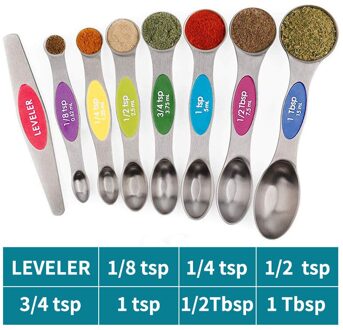 Magnetische Maatlepels Set Van 8, Rvs, Dubbelzijdige, Voor Meten Droge En Vloeibare Ingrediënten, keuken Accessoires reeks of 8 Colourful