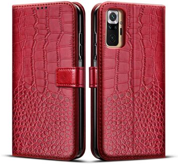 Magnetische & Siliconen Case Voor Redmi Note 10 Pro Case Lederen Vintage Wallet Case Voor Xiaomi Redmi Note 10 Pro max Cover Flip Capa Redmi Note 10 / rood