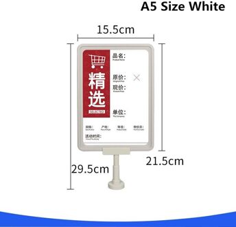 Magnetische Teken Houder Display Stand Clear Tafel Vel Portret Ad Frames Papier Houder Voor Thuis Kantoor Winkel Restaurant A5 wit