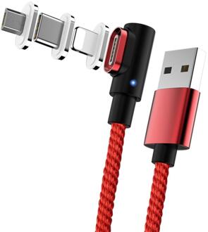 Magnetische Usb-kabel Voor Iphone/Micro Usb & Type C 3A Snelle Opladen Lader Data Kabel QC3.0 Voor Huawei xiaomi Magneet Usb C Rood