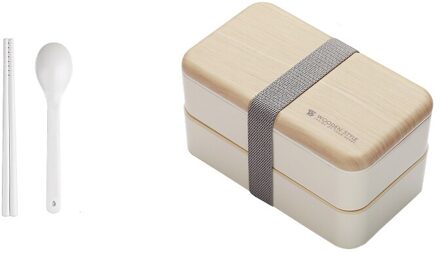 Magnetron Dubbele Laag Lunch Box Houten Bento Box Draagbare Container Doos Bpa Gratis wit