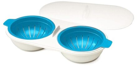 Magnetron Ei Stroper Food Grade Kookgerei Dubbele Cup Eierkoker Keuken Gestoomde Ei Set Magnetrons Koken Gereedschap blauw