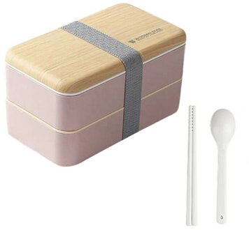 Magnetron Lunchbox Houten Gerechten En Bestek Voedsel Opslag Container Voor Kinderen School Kids Office Bento Box Draagbare Roze