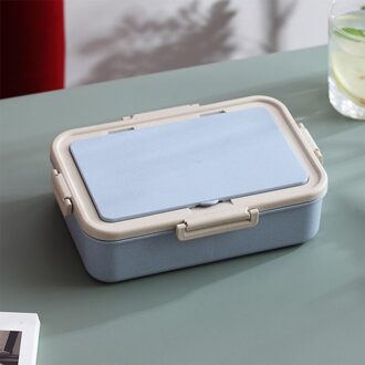 Magnetron Lunchbox Tarwe Stro Gezonde Materiaal Plastic Bento Dozen Servies Voedsel Opslag Container Voor Student Kantoormedewerker Blauw