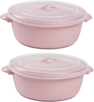 Magnetron opwarm schaal - 2x - met deksel/ventiel - 2L - roze - kunststof - BPA vrij