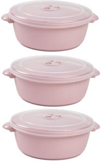 Magnetron opwarm schaal - 3x - met deksel/ventiel - 2L - roze - kunststof - BPA vrij