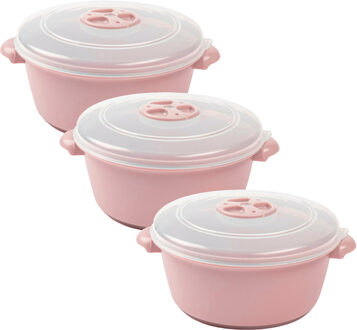 Magnetron schaal - 3x - met deksel / ventiel - 1 Liter - roze - kunststof - BPA vrij - 18 x 8 cm