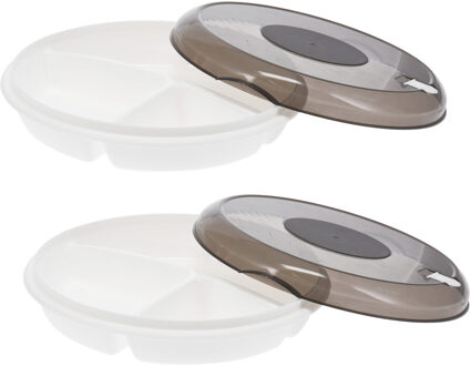 Magnetron schaal met vakjes - 2x - deksel en ventiel - kunststof - 24 x 6,5 cm - opwarm