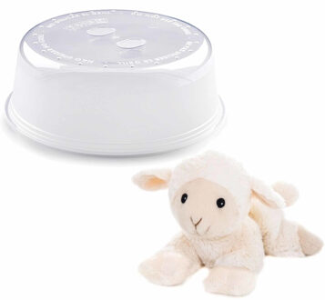Magnetron warmte knuffel schaap/lam wit 18 cm met opwarm deksel van 27 x 9,5 cm