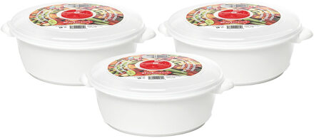 Magnetronschaal - 3x - deksel/ventiel - 2 liter - wit - kunststof - BPA vrij