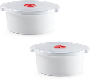 Magnetronschaal met deksel - 2x stuks - 3L - 25x23x10 cm - magnetronbakje