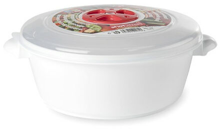 Magnetronschaal met deksel/ventiel - 1 liter - wit - kunststof - BPA vrij