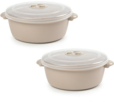 Magnetronschaal met deksel/ventiel - 2x - 1,5 liter - beige - kunststof - BPA vrij