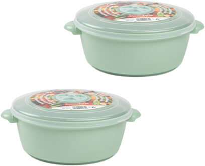Magnetronschaal met deksel/ventiel - 2x - 1,5 liter - licht groen - kunststof - BPA vrij